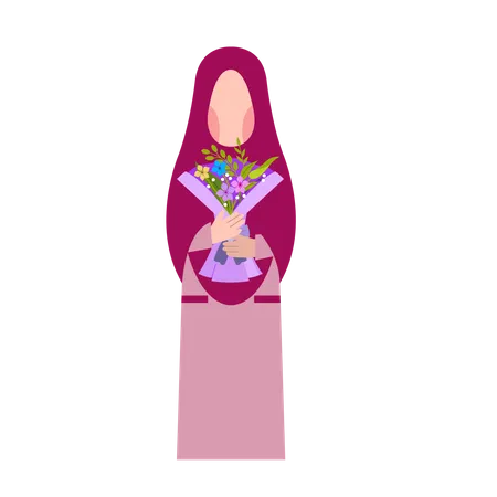 Muslim Woman Holding Flower  Illustration