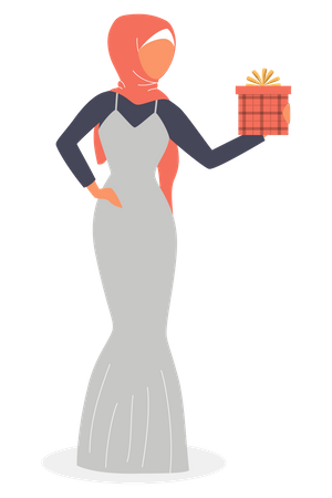 Muslim woman holding gift box Illustration