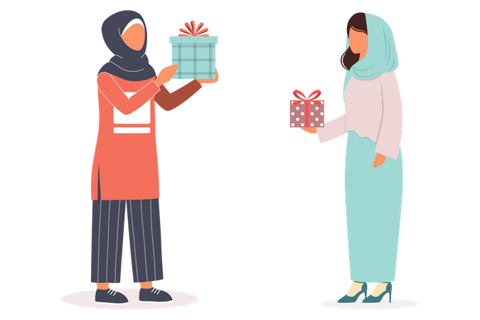 Muslim woman holding gift box  Illustration