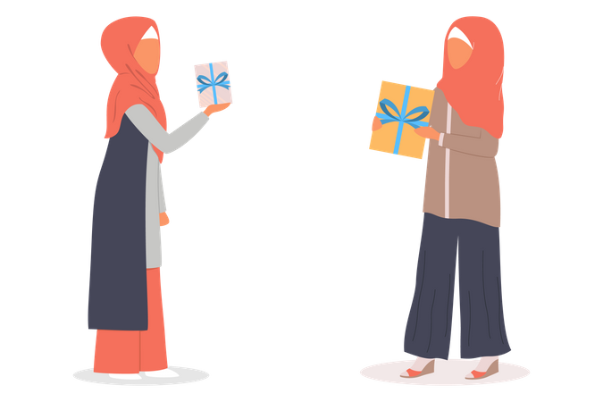 Muslim woman holding gift box  Illustration