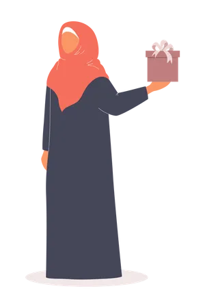 Muslim woman holding gift box  Illustration