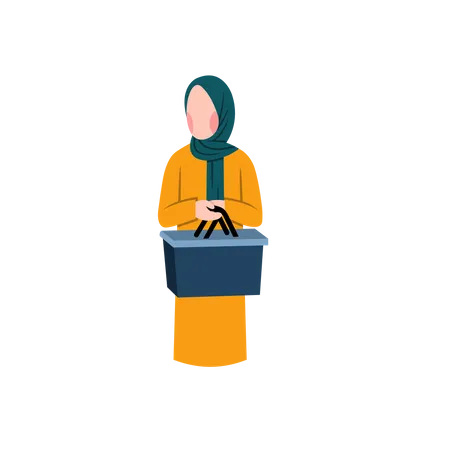 Muslim Woman Holding Grocery Basket  Illustration