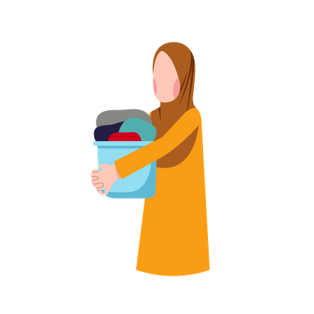 Muslim woman Holding Laundry Basket Illustration