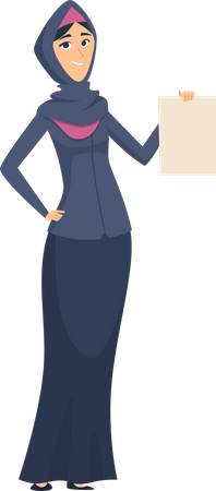Muslim woman  holding paper Illustration