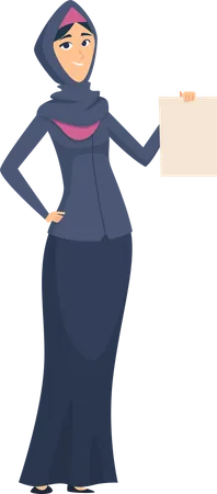 Muslim woman  holding paper  Illustration