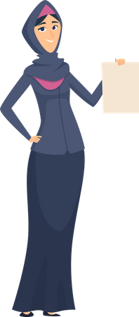 Muslim woman  holding paper  Illustration