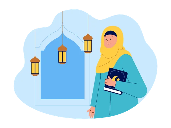 Premium Vector  Young muslimah woman hold quran book profile