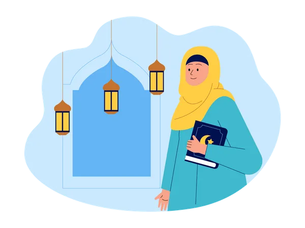 Muslim woman holding Quran book  Illustration