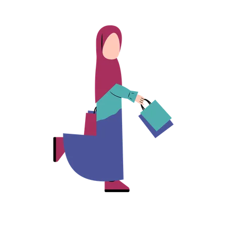 Muslim Woman Holding Shopping Bag  Illustration