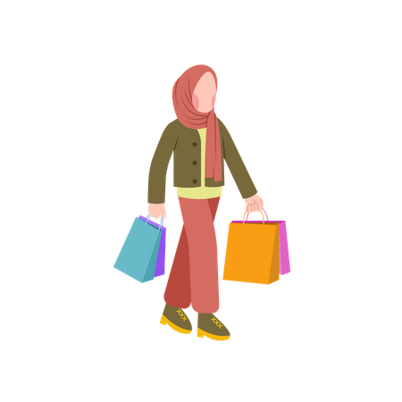 Muslim Woman Holding Shopping Bags Illustration