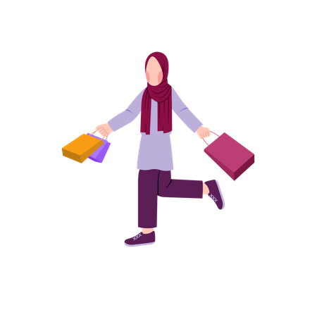 Muslim Woman Holding Shopping Bags  Illustration