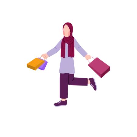 Muslim Woman Holding Shopping Bags  Illustration
