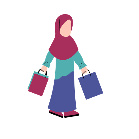 Muslim Woman Holding Shopping Bags  Illustration