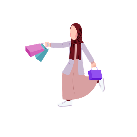 Muslim Woman Holding Shopping Bags  Illustration