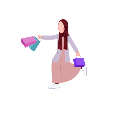 Muslim Woman Holding Shopping Bags  Illustration