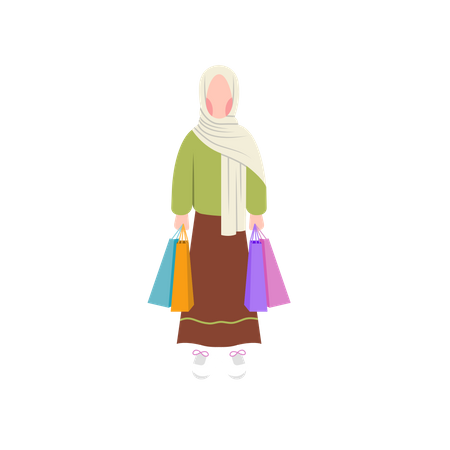 Muslim Woman Holding Shopping Bags  Illustration