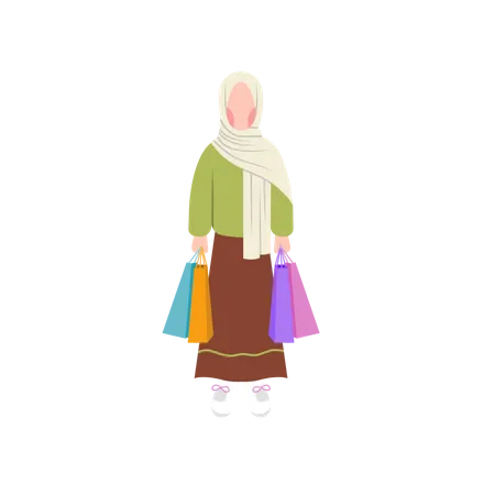 Muslim Woman Holding Shopping Bags  Illustration