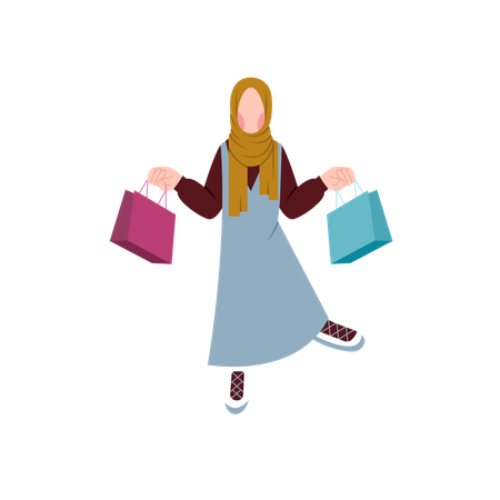 Muslim Woman Holding Shopping Bags  Illustration