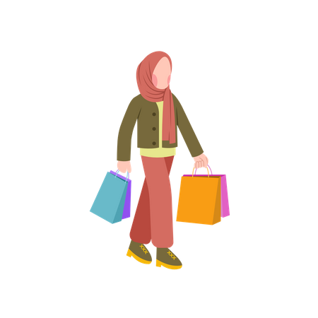 Muslim Woman Holding Shopping Bags  Illustration