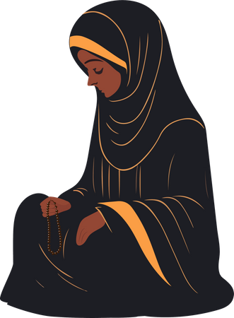 Muslim Woman Holding Tasbih  일러스트레이션