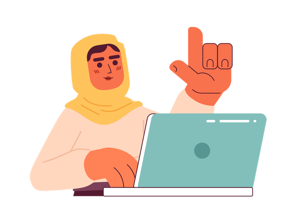 Muslim woman in hijab at work  Illustration