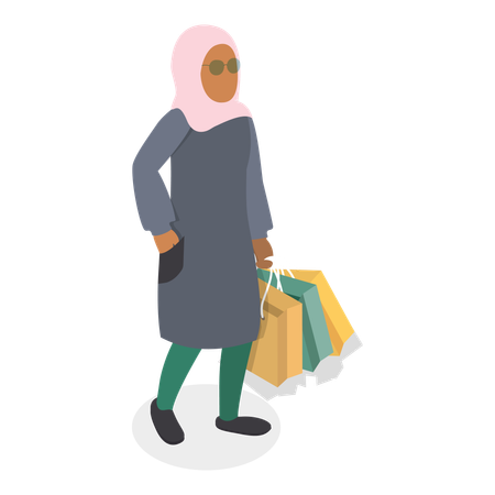 Muslim woman in hijab doing shopping  Illustration
