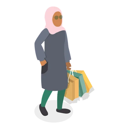 Muslim woman in hijab doing shopping  Illustration