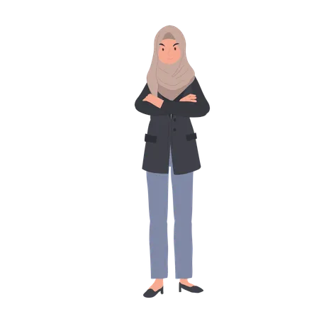 Confident Businesswoman Muslim Woman In Hijab With Crossed Arms Office Professions And Religion Illustration