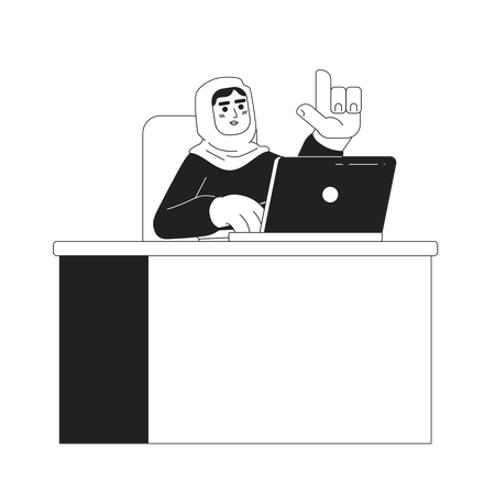 Muslim woman in hijab working on computer  Illustration