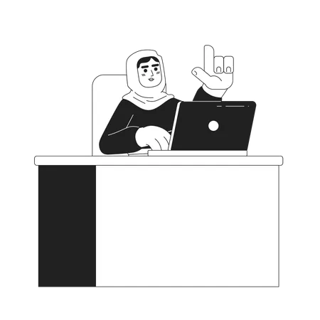 Muslim woman in hijab working on computer  Illustration