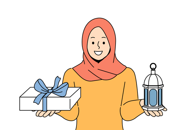 Muslim woman invites to celebrate ramadan  Illustration