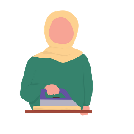 Muslim woman ironing clothes Illustration