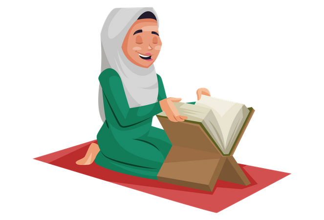 Muslim woman is reading the Quran  Illustration