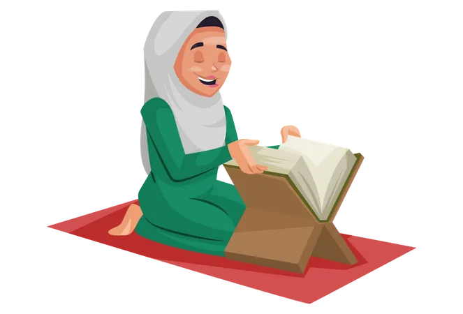 Muslim woman is reading the Quran  Illustration