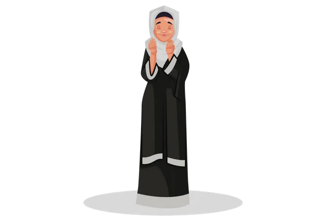 Muslim woman is standing and praying to god Illustration