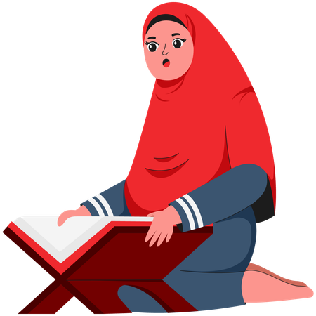 Muslim Woman Memorizes Al-Quran Verses  Illustration