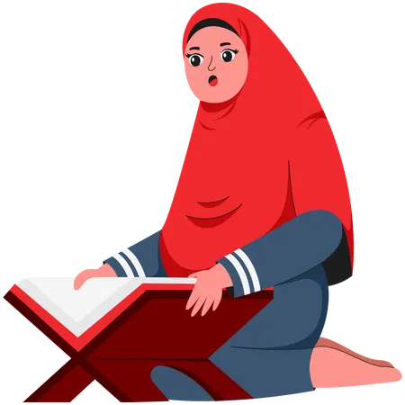 Muslim Woman Memorizes Al-Quran Verses  Illustration