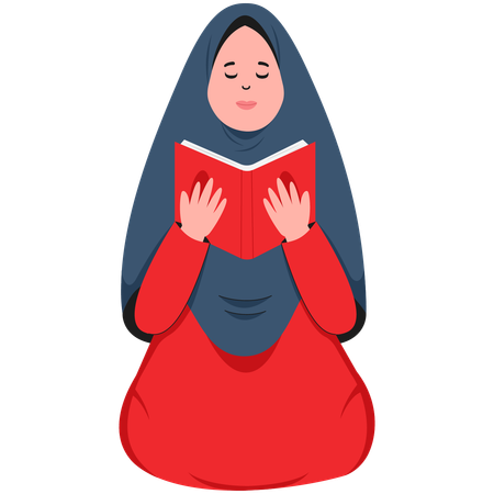 Muslim Woman Memorizing Verses of Al-Quran  Illustration