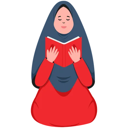 Muslim Woman Memorizing Verses of Al-Quran  Illustration