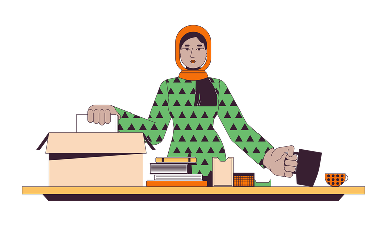 Muslim woman packing personal belongings  Illustration