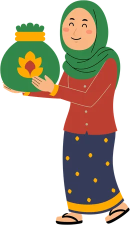 Muslim Woman Pay Zakat Illustration