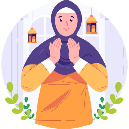 Muslim Woman Praying Illustration Illustration