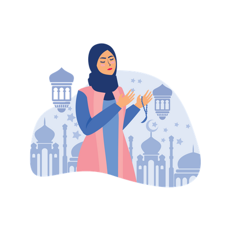 Muslim woman praying  イラスト