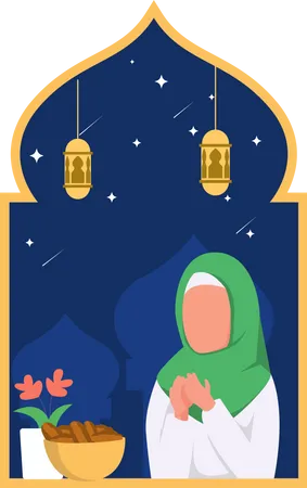 Muslim woman praying  イラスト