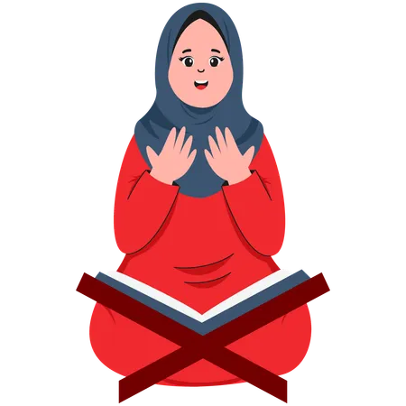 Muslim Woman Praying After Reading Al-Quran  Illustration