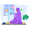 illustration muslim pray at home