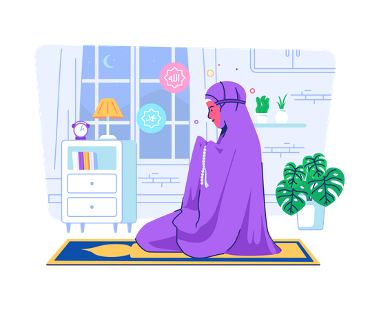 Muslim woman praying at home  Illustration