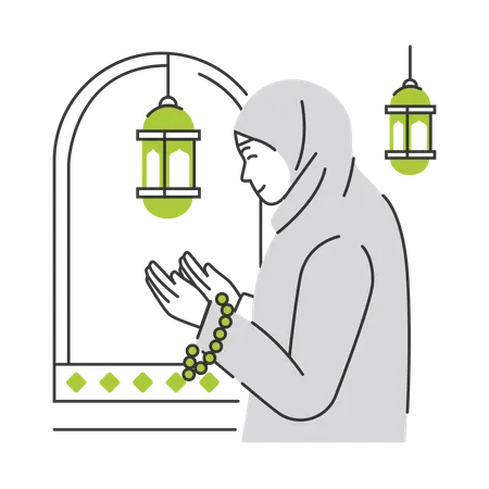 Muslim Woman Praying During Ramadan Character Illustration Illustration