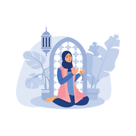 Muslim woman praying to allah during salat  Illustration