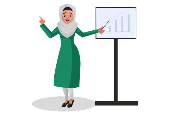 Muslim woman presenting graph chart  Illustration